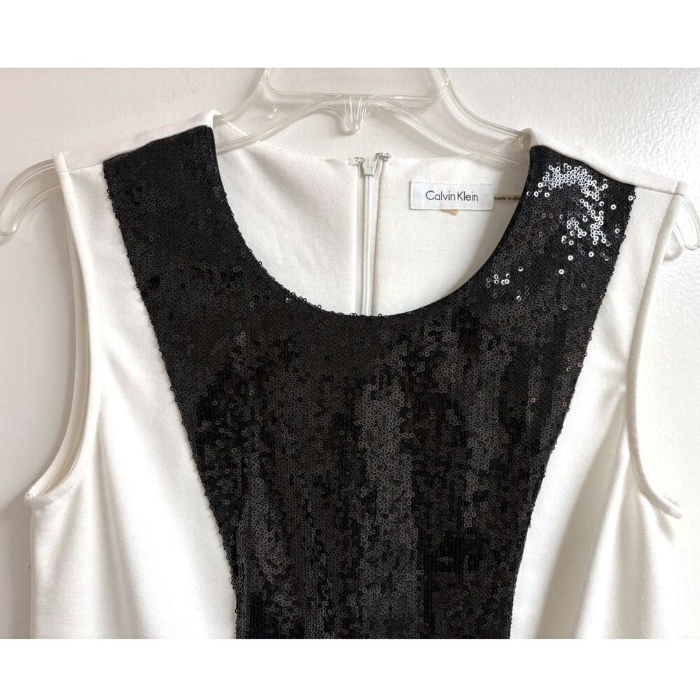 Calvin Klein Sequin Peplum Top White Black Colorblock Sleeveless Holiday Shine S - Picture 3 of 7